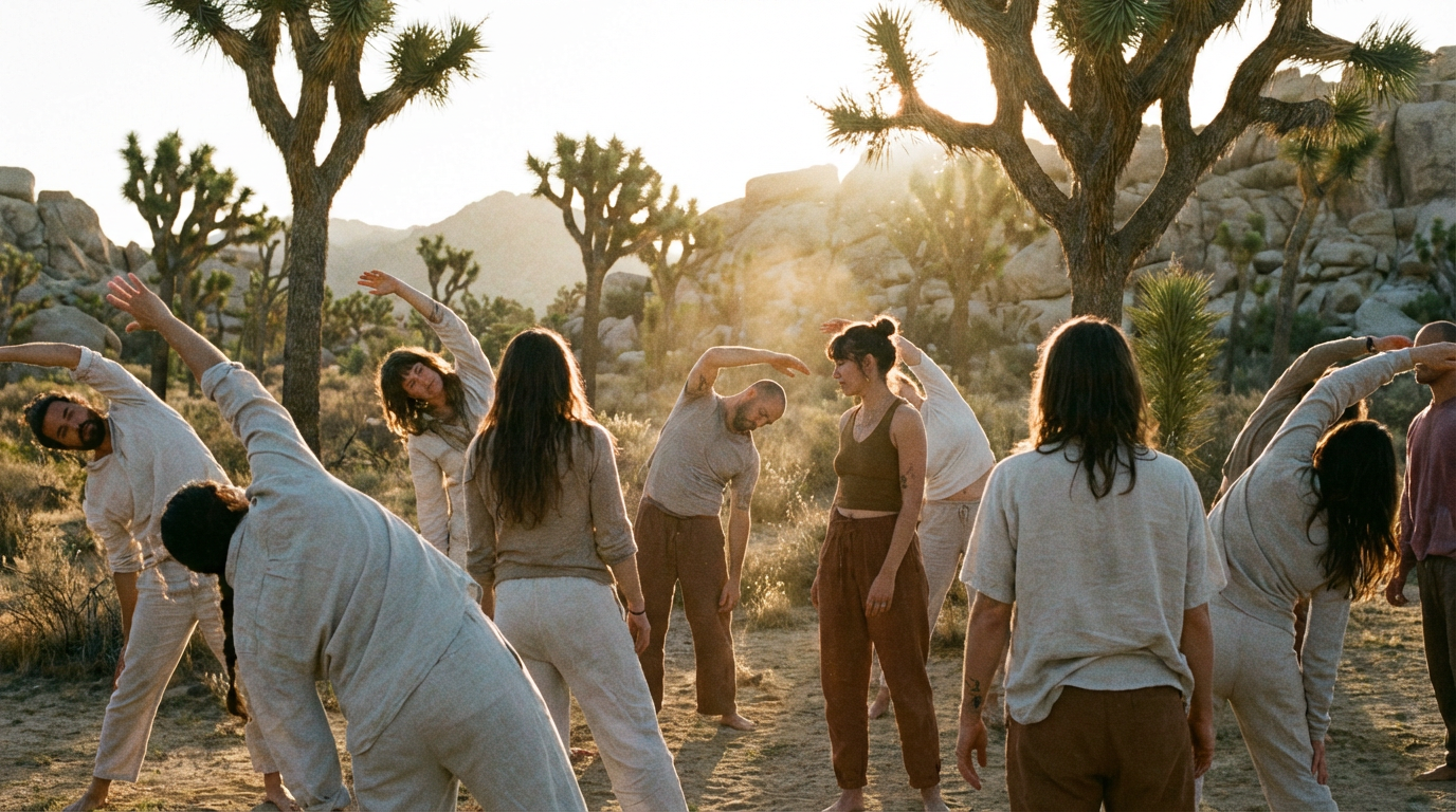 Firefly_Gemini Flash_Група людей різних статей і комплекцій у різному зручному одязі займається соматичним 409665